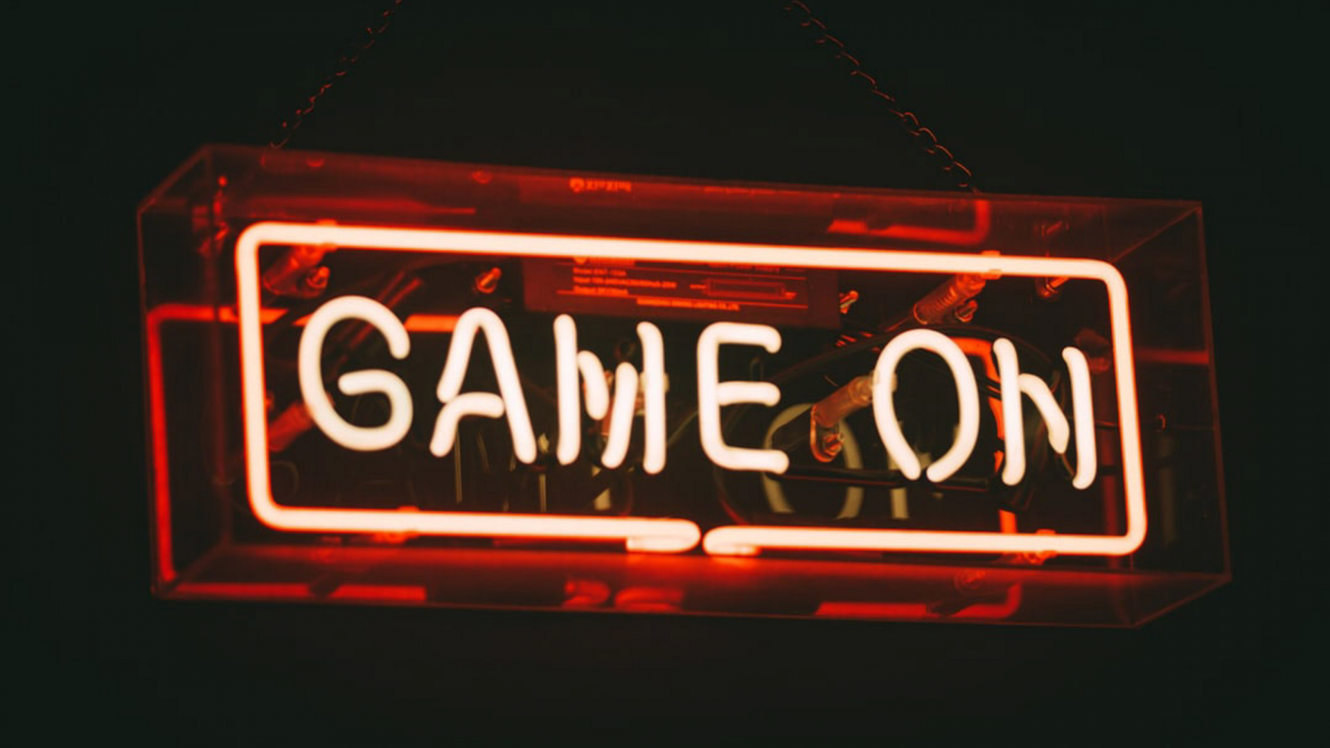 Neon sign reading ‘Game on’